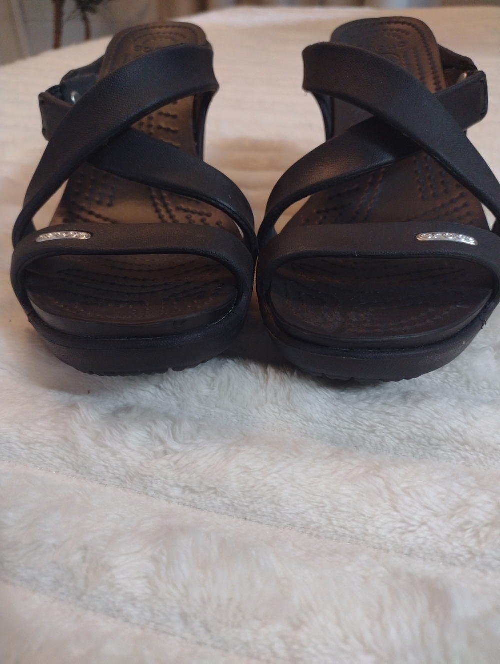 CROCS Cyprus IV Women's 6 Open Toe Slip-on Heel Sandals Strappy Comfort Black - Picture 7 of 13
